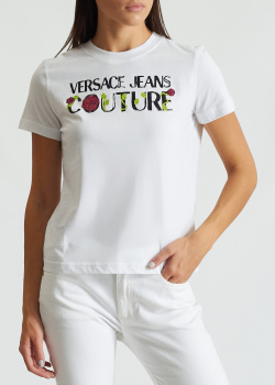 Футболка белого цвета Versace Jeans Couture с фирменной надписью, фото